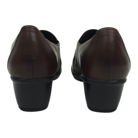 Clarks Partridge Block Heel Shoes Womens Size 9 Comfort Brown Leather Slip On - Picture 4 of 16